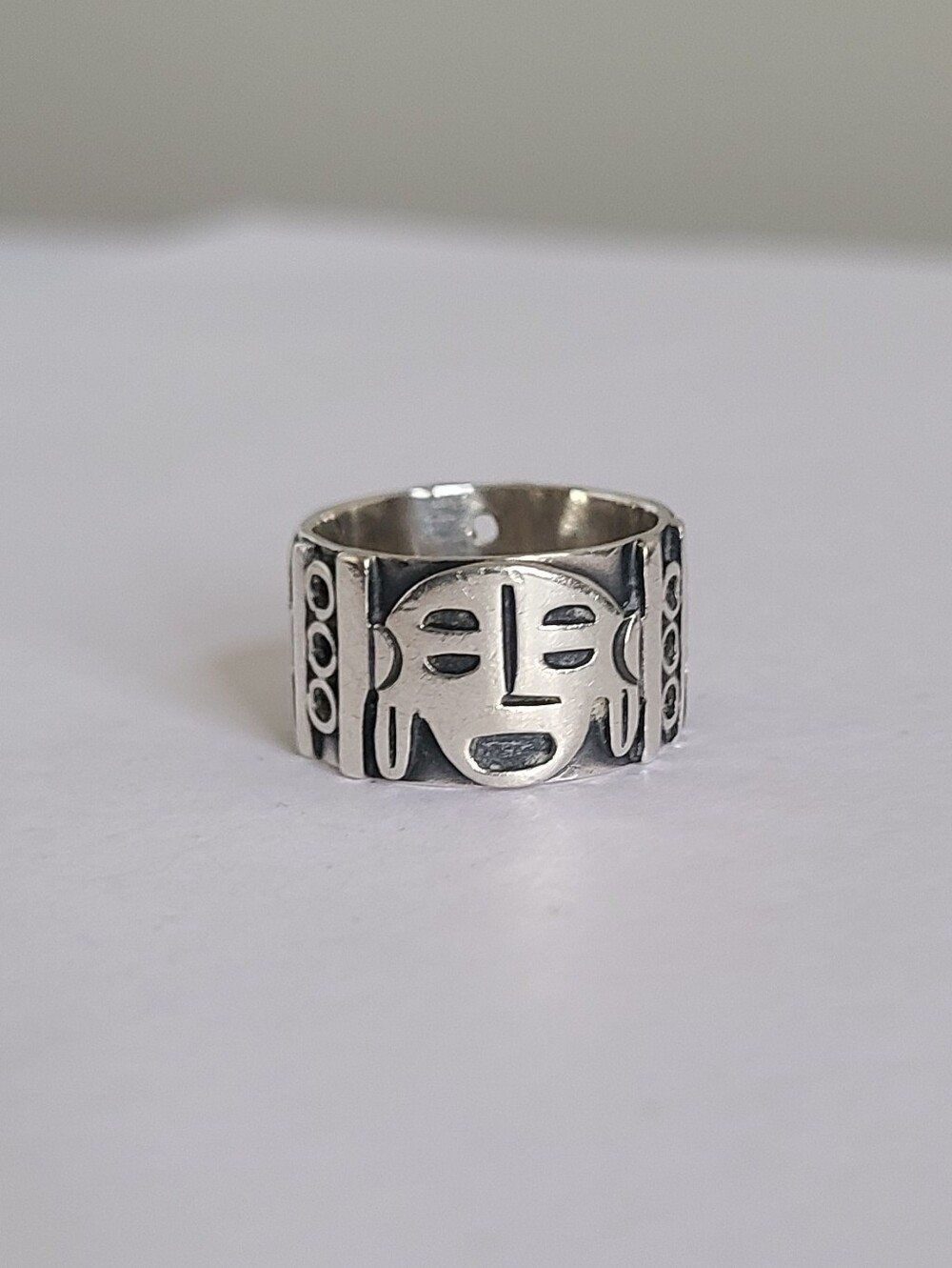 Vintage TAXCO Sterling Silver Chunky Wide Western Aztec Tribal Face Mask Ring
